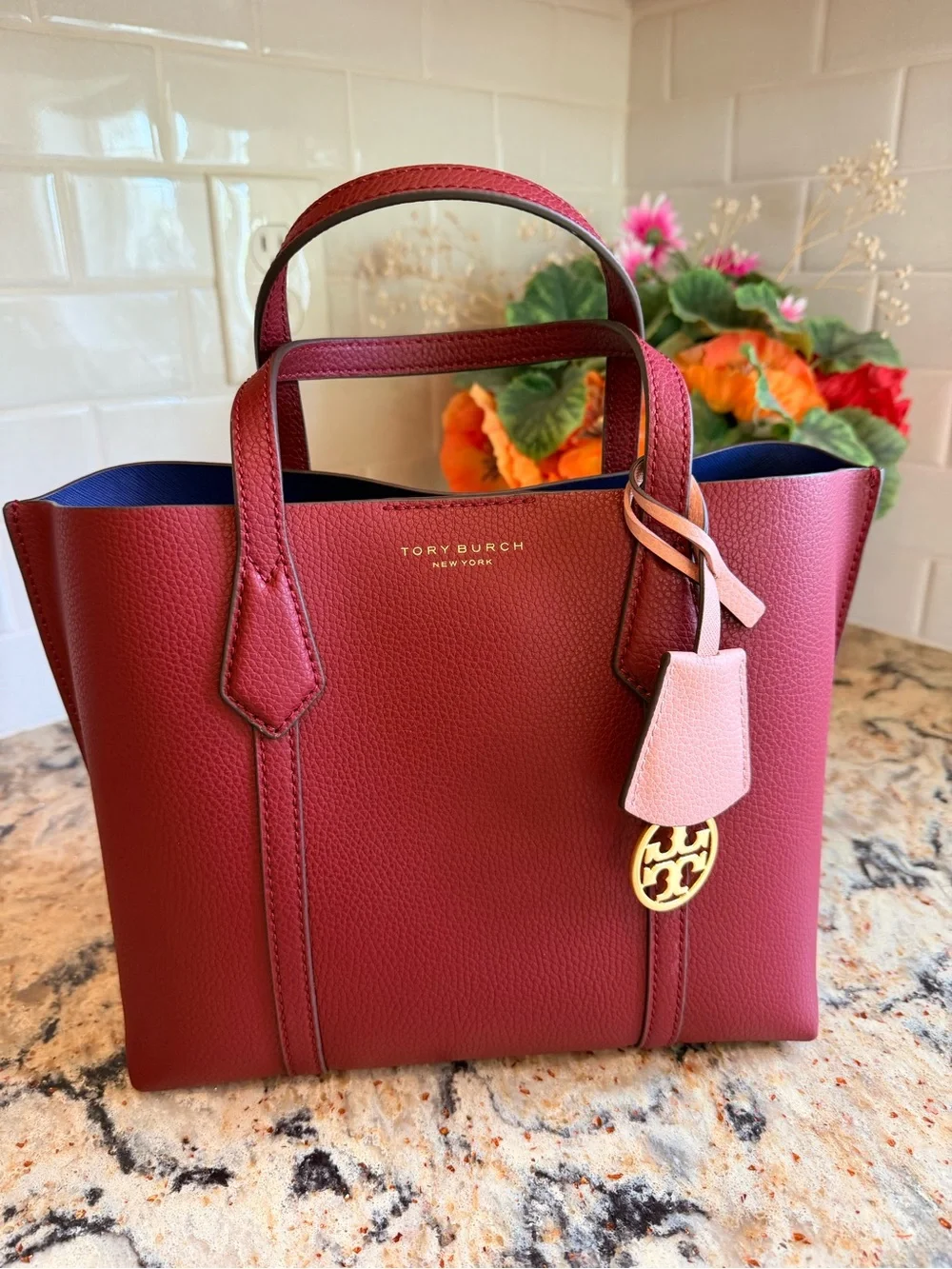 Tory Burch Perry Small Triple-Compartment Tote Bag - Burgundy